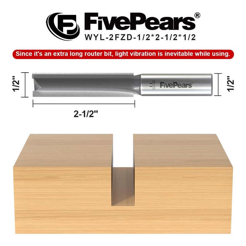FIVEPEARS Straight Router Bits 1/2 Inch Shank Double Flute, 1/2 Inch Cutting Diameter, 2-1/2 Inch Cutting Length, Used for Create Groove, Dado or Hollow - Image 2